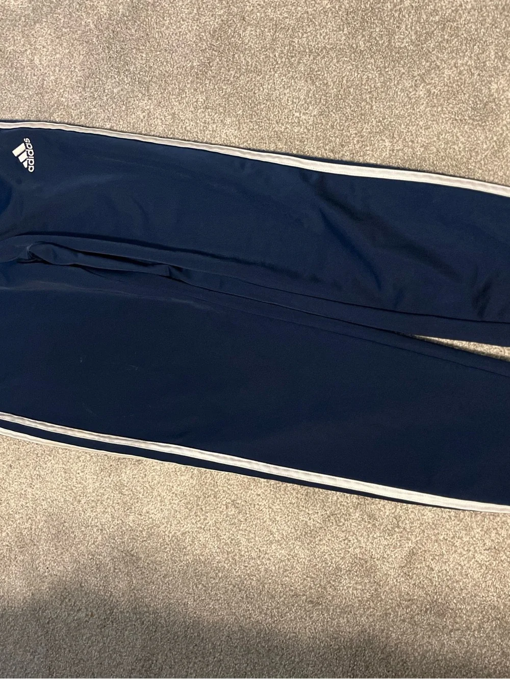 adidas juniors Navy Track Pants with White Side Stripes
